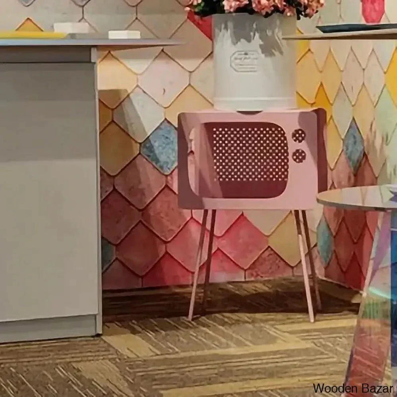 Stert Modern End Table in Television Shape Hollow Side Table in Fresh Pink - Wooden Empiro