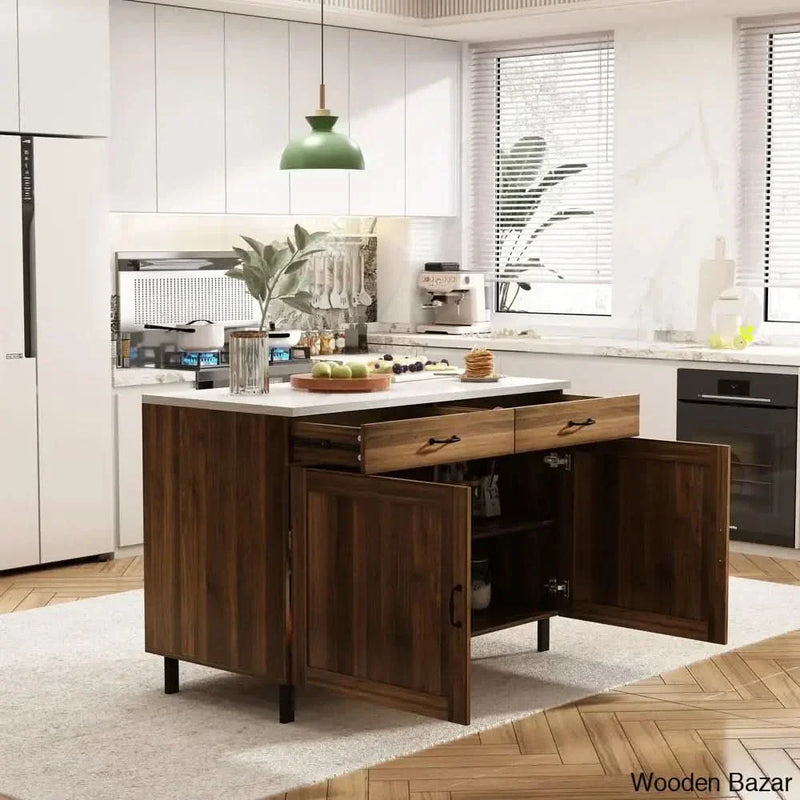 Sturbridge 47.2'' Kitchen Island with Solid + Manufactured Wood Top Kitchen trolley cart cabinet kitchen island with storage