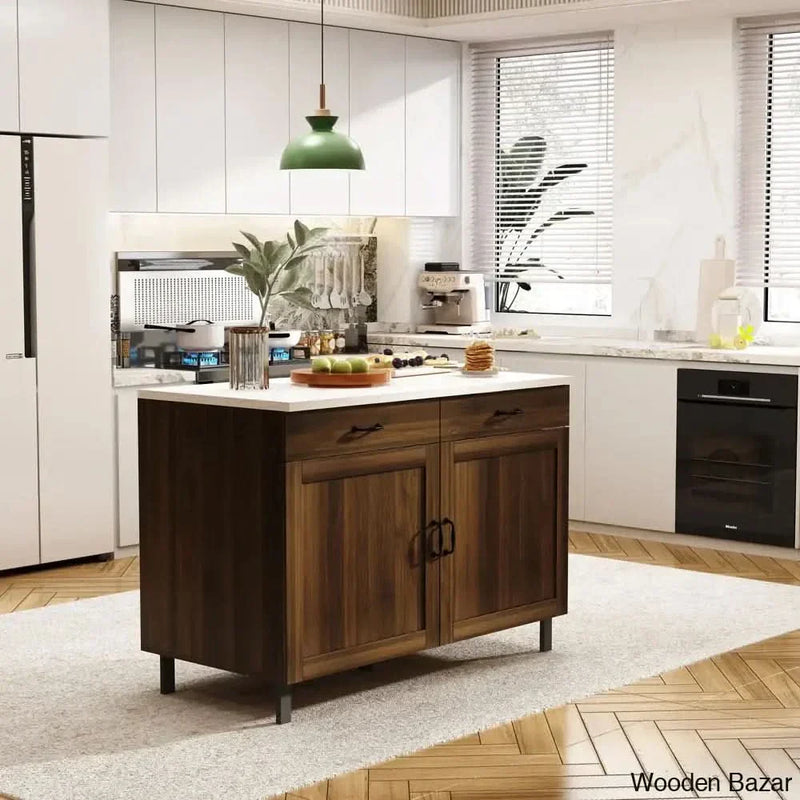 Sturbridge 47.2'' Kitchen Island with Solid + Manufactured Wood Top Kitchen trolley cart cabinet kitchen island with storage
