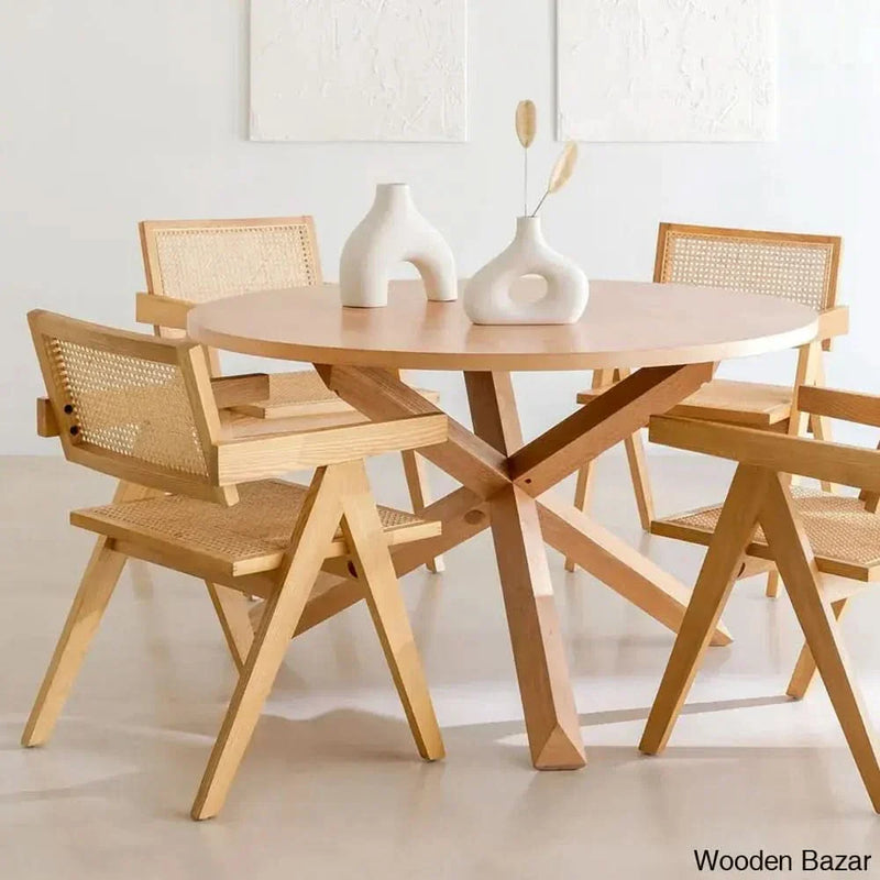 Stylish Round Dining Table Set with 4 Armrest Chairs