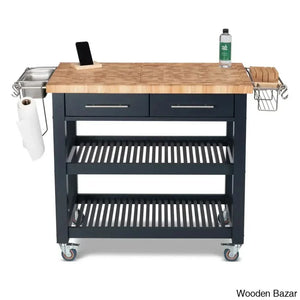 Sydney 38.30’’ Wide Rolling Kitchen Cart Trolley Cart Cabinet Kitchen Island With Storage