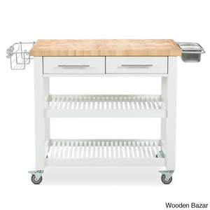 Sydney 38.30’’ Wide Rolling Kitchen Cart Trolley Cart Cabinet Kitchen Island With Storage White