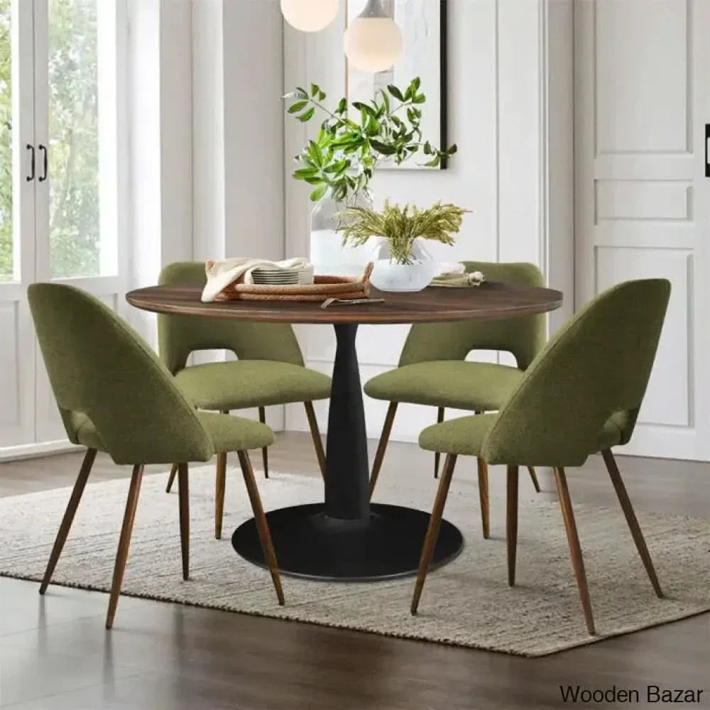 Syster Latest 4 Seater New Pedestal Dining Set - Wooden Empiro Green