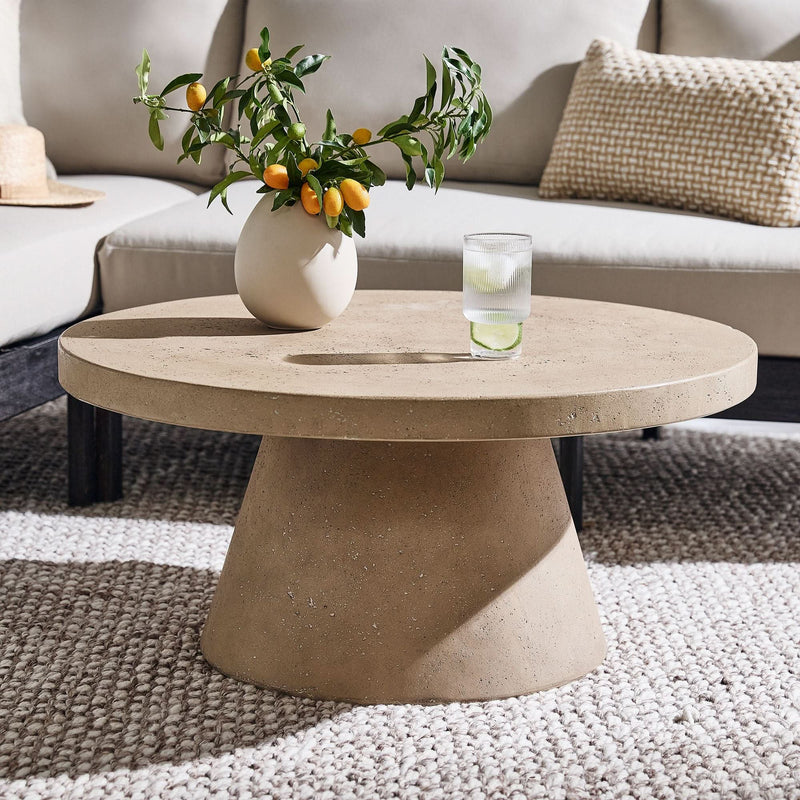 Rikkes Textured Concrete Indoor/Outdoor Coffee Table - Wooden Empiro