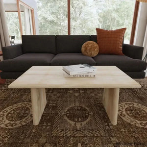 Trapeziuml Plank Wood Coffee And Center Table Natural Brown