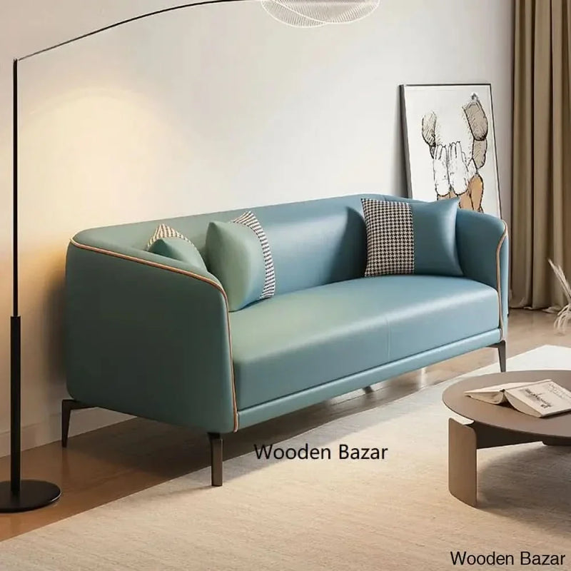 Trendy Chalk/Dove Grey/Apricot Color Sofa for 3 with Tuxedo Arm & 2 Pillows Drawing Room - Wooden Bazar