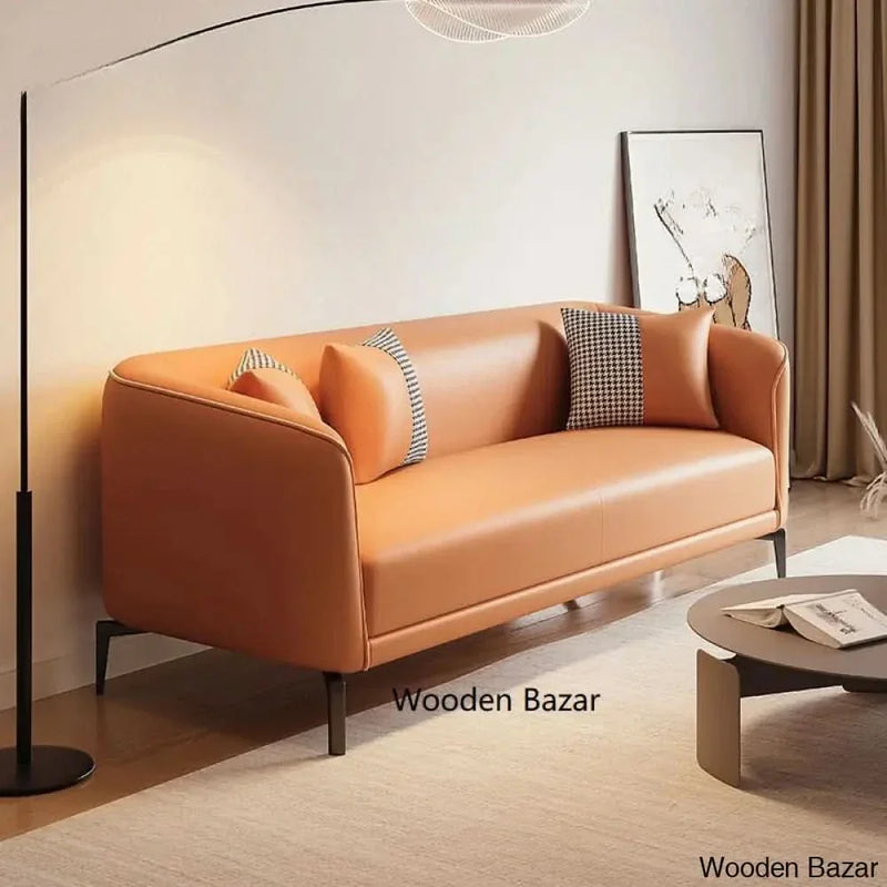 Trendy Chalk/Dove Grey/Apricot Color Sofa for 3 with Tuxedo Arm & 2 Pillows Drawing Room - Wooden Bazar