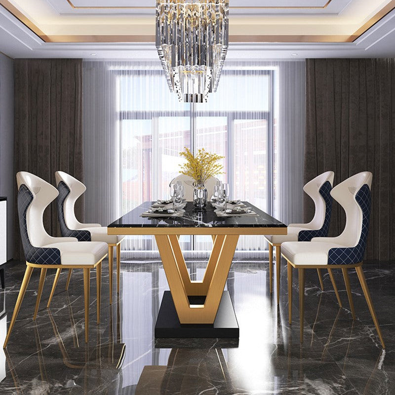 Phoenix Luxury V-Shaped Modern Dining Table with Natural Marble Top and Designer Chairs