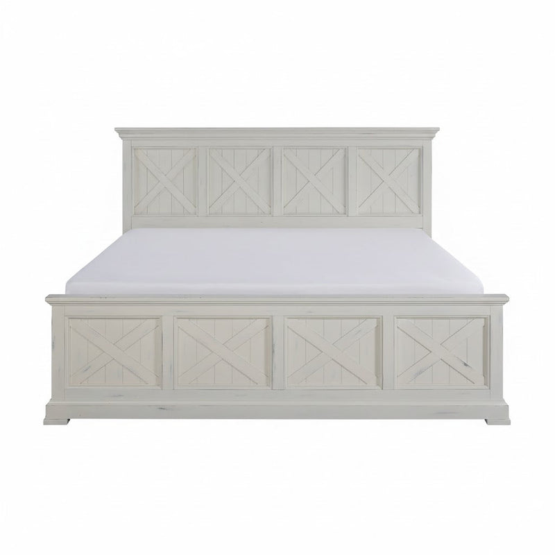 Wooden Empiro "Lana Luxury Solid Wood Sheesham Bed with Panel Design – White Finish"