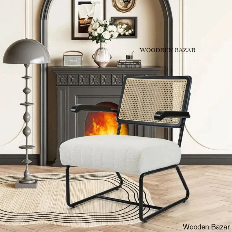 Upholstered Rattan Sherpa Accent Chair - Wooden Empiro