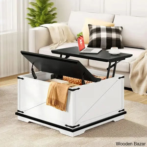 Vihaanu Farmhouse Lift Top Coffee And Center Table 2 Way With Storage For Living Room Black/White