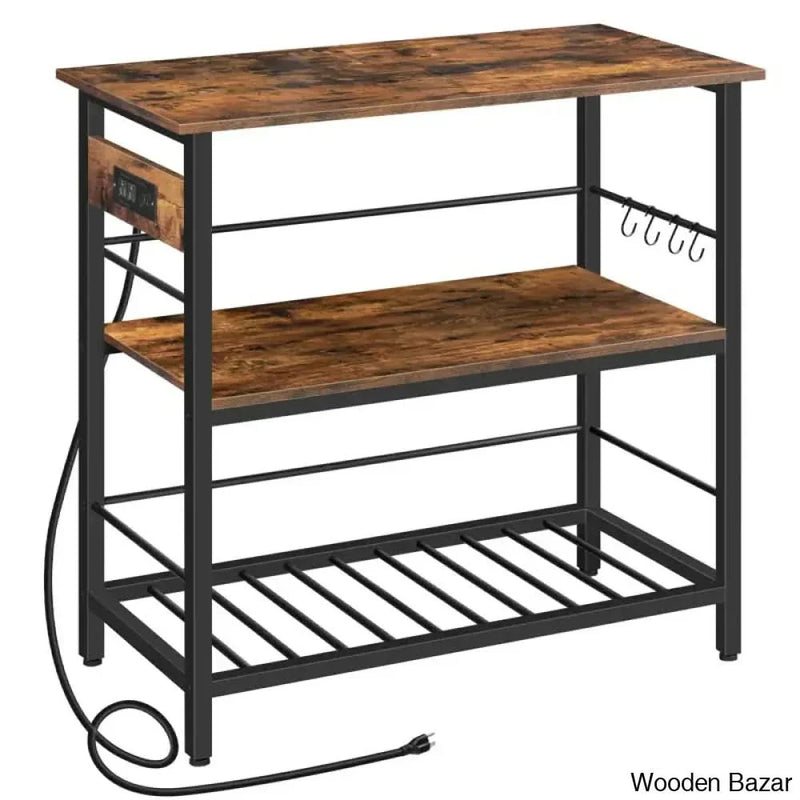 Vuto 35.8" Kitchen Island Table with Power Outlet Kitchen trolley cart cabinet kitchen island with storage