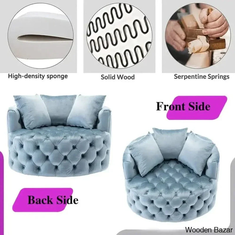 Wide Tufted Barrel chair Tufted Arm Chair - Wooden Empiro