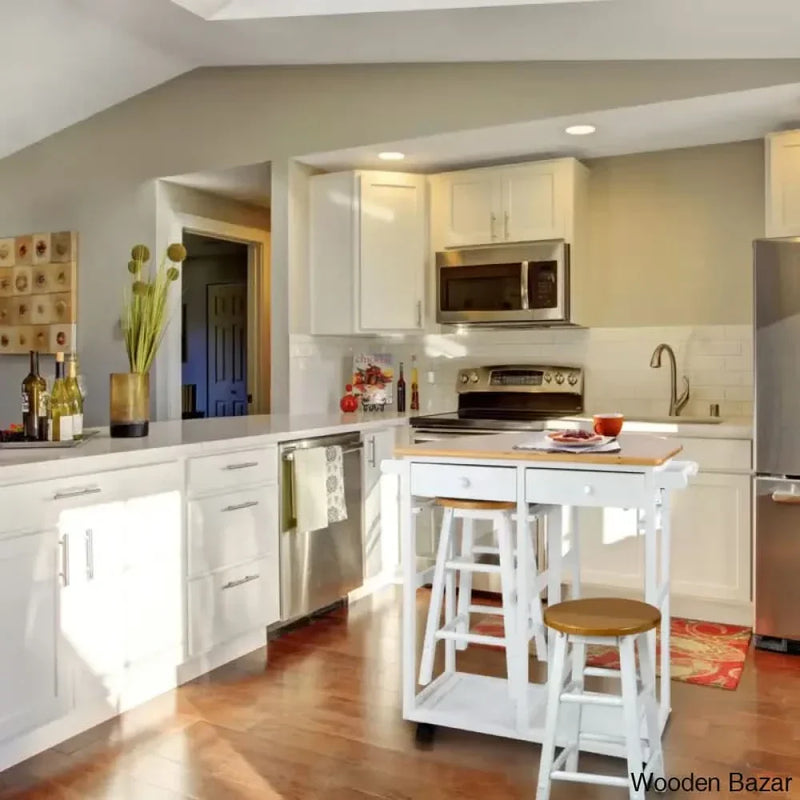 Wimborne Solid Wood Kitchen Island Set Kitchen trolley cart cabinet kitchen island with storage
