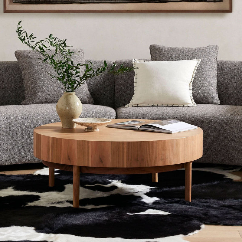 Edden Wood Drum Round Coffee Table - Wooden Empiro