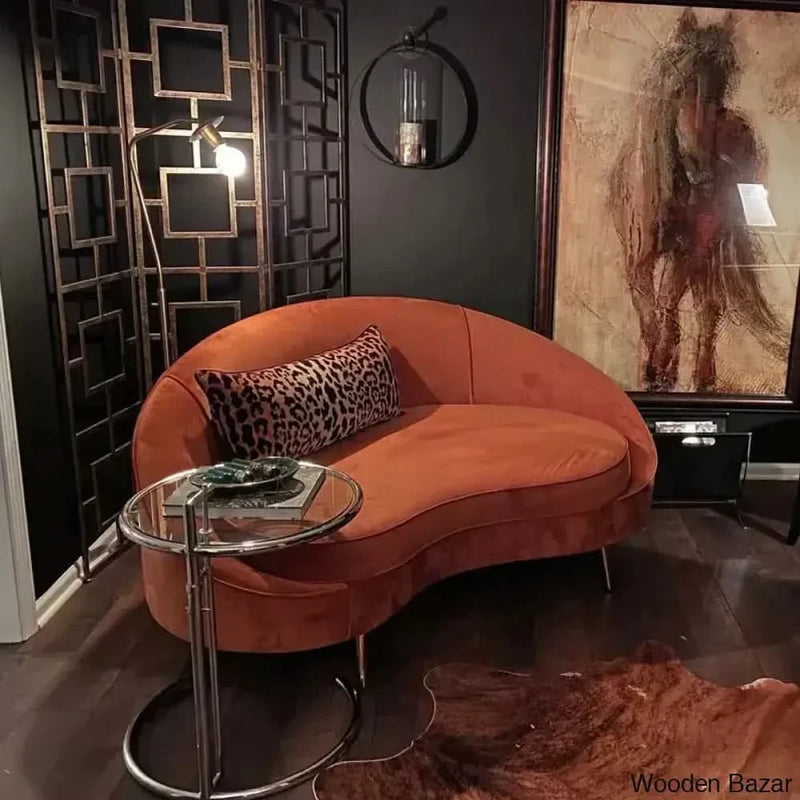 Wooden 63" Bronze Velvet Curved Sofa Toss Pillow Included
