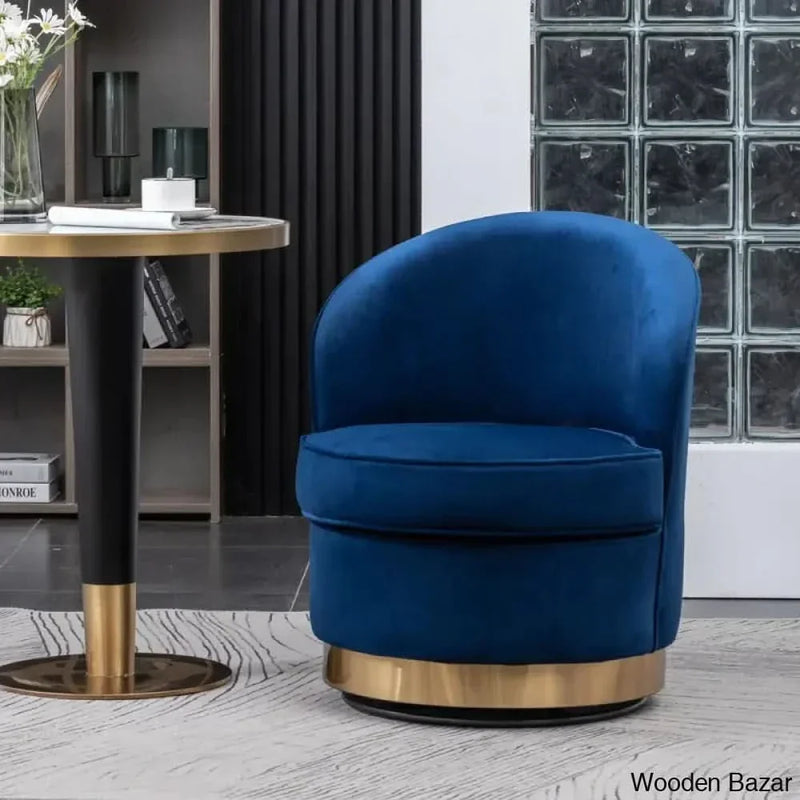 Wooden Empiro 24.75'' Wide Velvet Swivel Barrel Chair