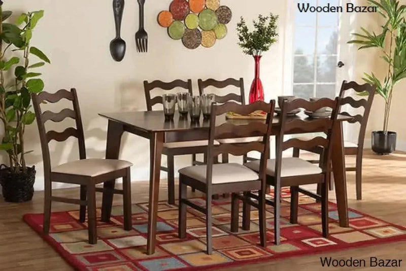 Wooden Empiro Baxton Studio Amara Mid-Century Modern Cream Fabric and Dark Brown Finished Wood 7-Piece Dining Set