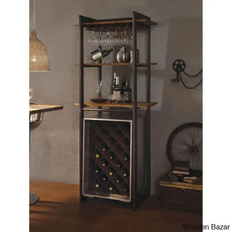 Wooden Empiro Brancaster Stemware Rack, Oak & Antique Black 70436