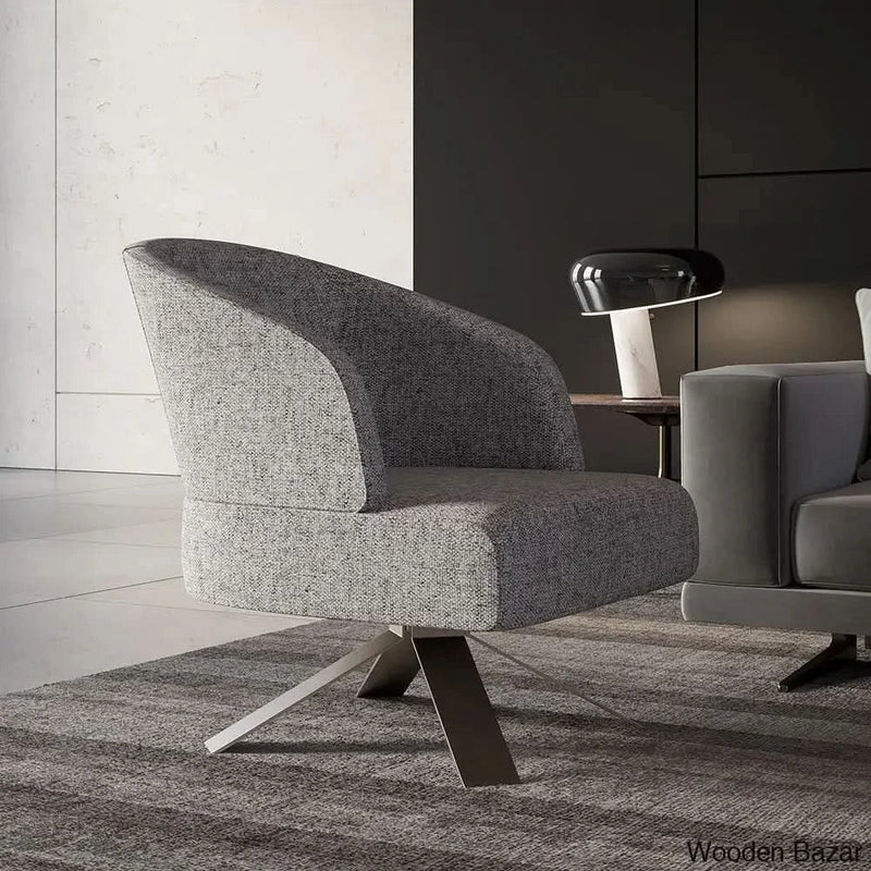 Wooden Empiro Cotton & Linen Upholstered Accent Chair with Stainless Steel Base
