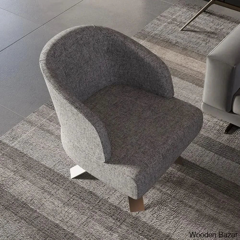 Wooden Empiro Cotton & Linen Upholstered Accent Chair with Stainless Steel Base