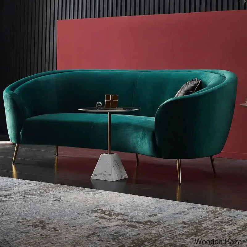 Wooden Bazar Deep Green Velvet Sofa with Metal Legs