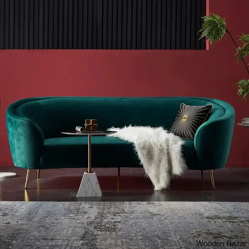 Wooden Bazar Deep Green Velvet Sofa with Metal Legs