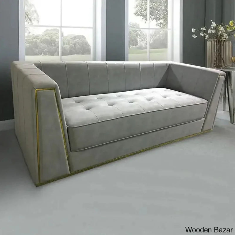 Wooden Bazar  Faux Leather Tufted 3 Seater Sofa with Square Arms Living Room Furniture