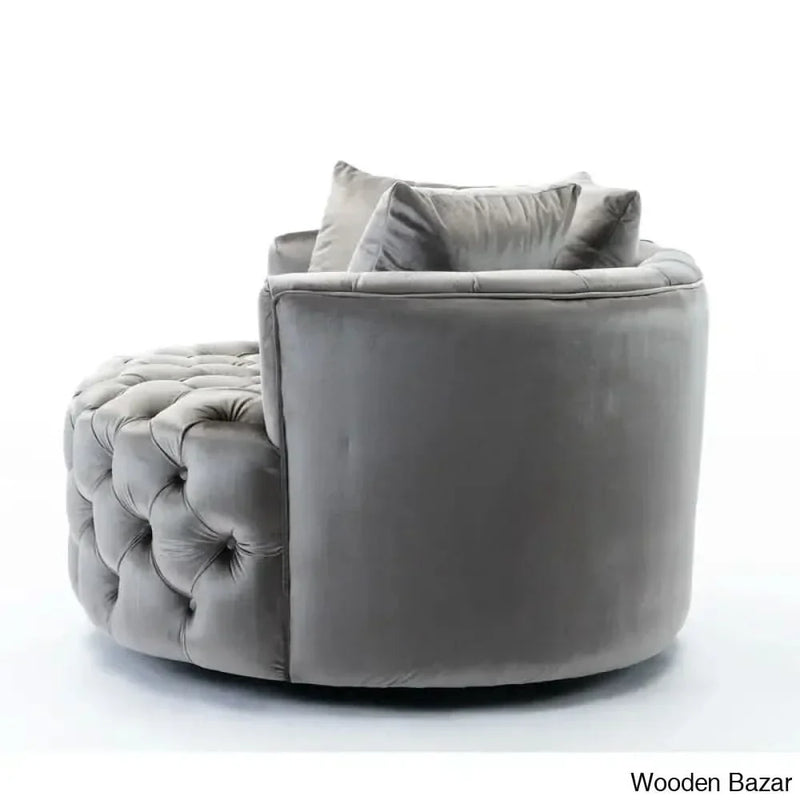 Wooden Empiro Laterese 50'' Wide Tufted Swivel Barrel Chair