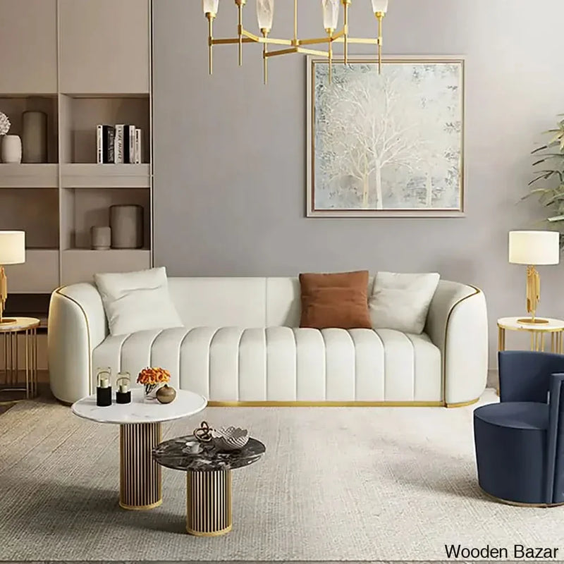 Wooden Bazar  Modern Faux Leather Upholstered 3-Seater Sofa with Gold Legs