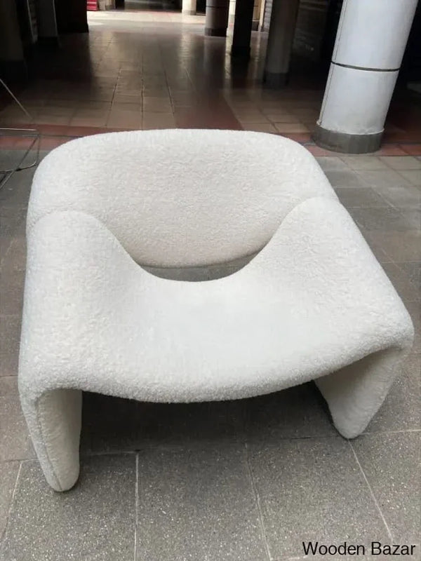 Wooden Empiro Modern White Boucle Accent Chair Lounge & Chair
