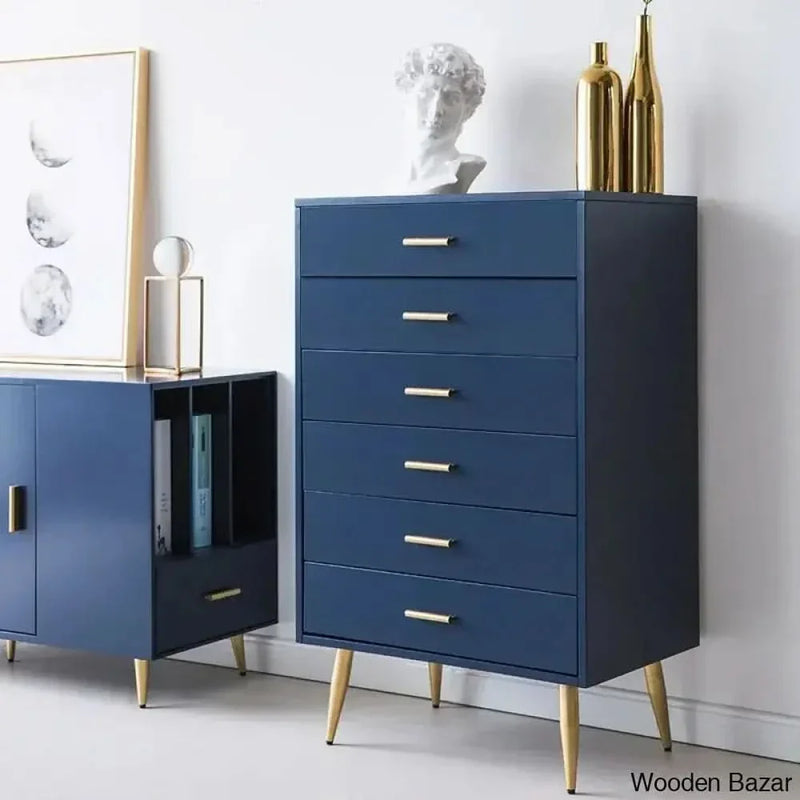 Wooden Empiro Narre 4 Drawer Dresser Modern Blue Wood Storage Chest Accent Cabinet for Bedroom