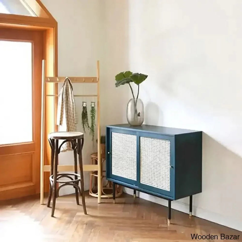 Wooden Empiro Ratta Rattan Sideboard Buffet with Storage 2-Door Accent Cabinet