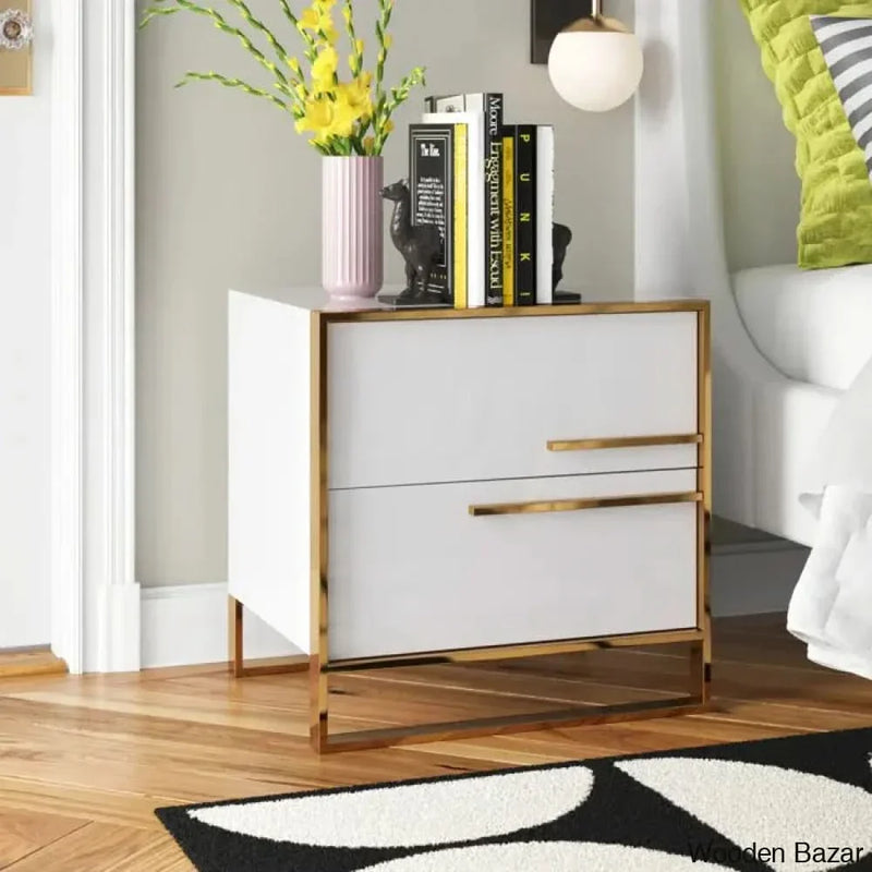 Wooden Empiro Seoul 2 - Drawer Nightstand with Brushed Gold Trim wood side table with drawer