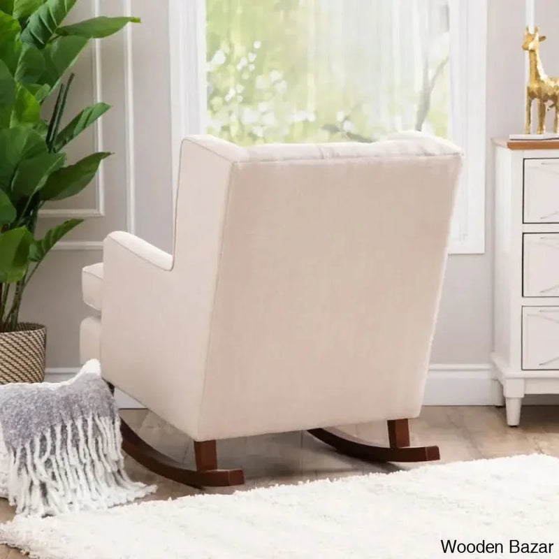 Wooden Empiro Thatcher Tufted Rocking Chair with Walnut Wood Base