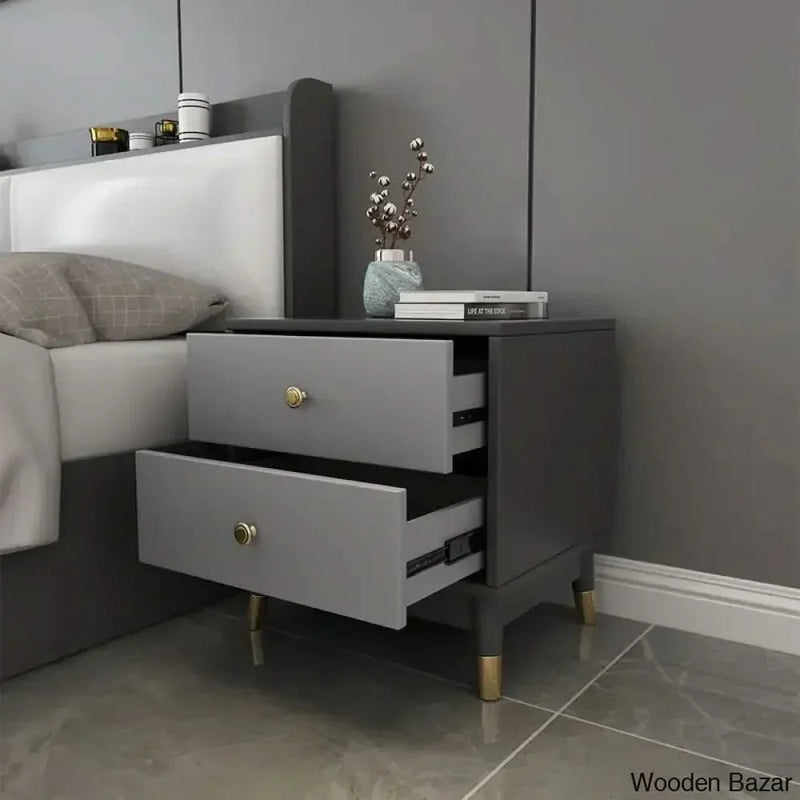 Wooden Empiro Ultic Modern Nightstand with 2 Drawers in Gray with Metal Legs