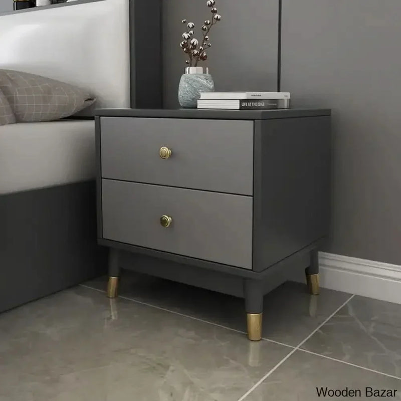 Wooden Empiro Ultic Modern Nightstand with 2 Drawers in Gray with Metal Legs