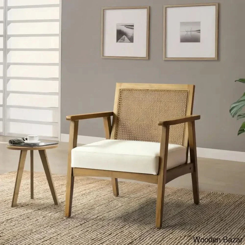 Jemiee Upholstered Rattan Armchair - Wooden Empiro