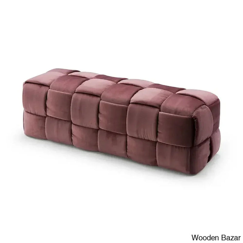 Wooden Empiro Velvet Upholstered Bench Rectangle Weave Bedroom Bench in Pink