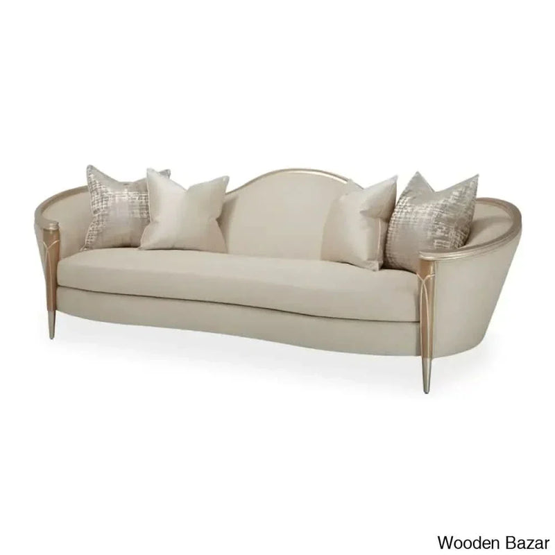 Wooden Bazar Villa Cherie 99'' Linen Round Arm Curved Sofa