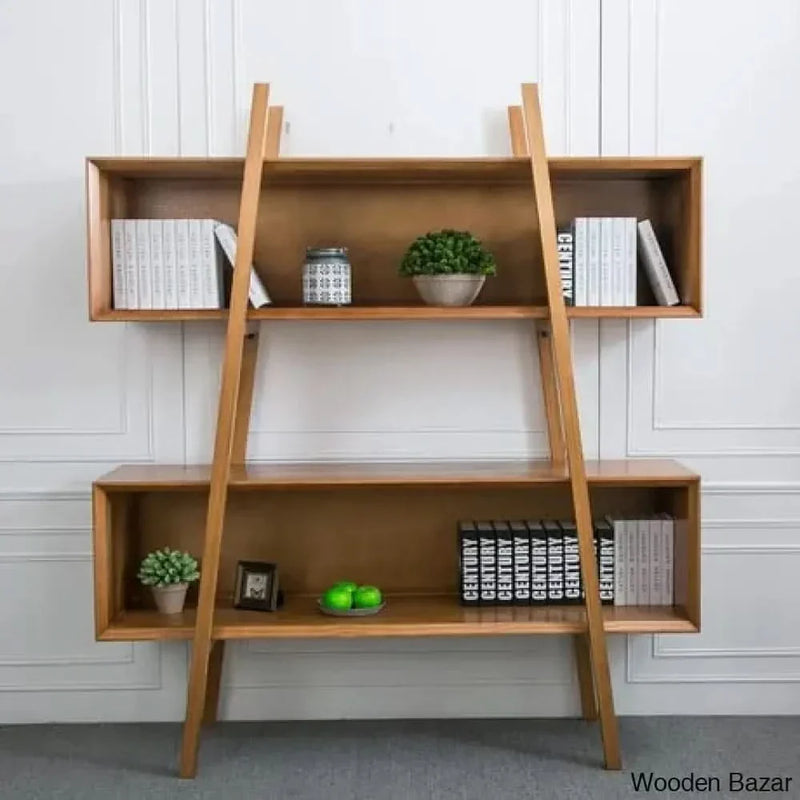 Wooden Ladder Bookshelf/Shelves/Racks for Living Roo, Bed Room, Drawing Room, Hall and Fice (30.5D x 48.3W x 71.4H)