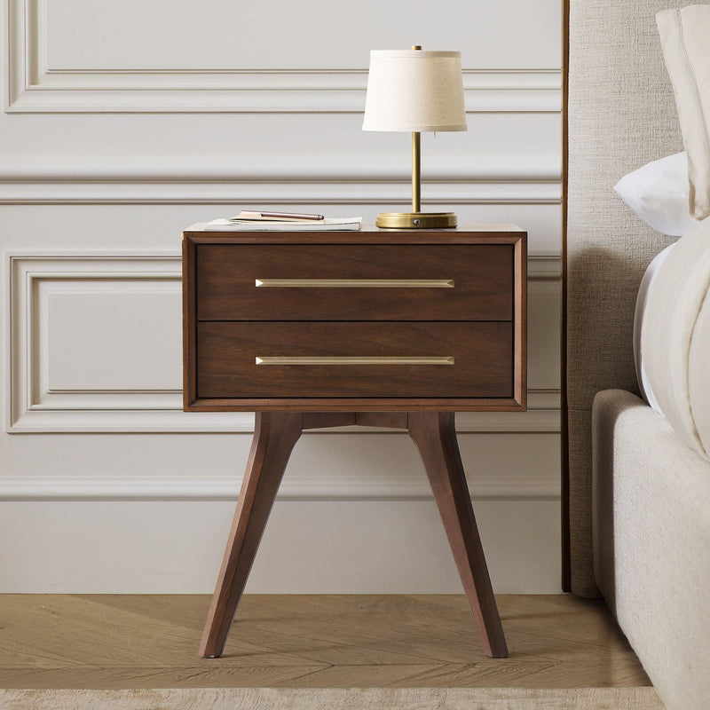 Kenberg Mid-Century Modern Walnut Nightstand with Gold Accents - Wooden Empiro