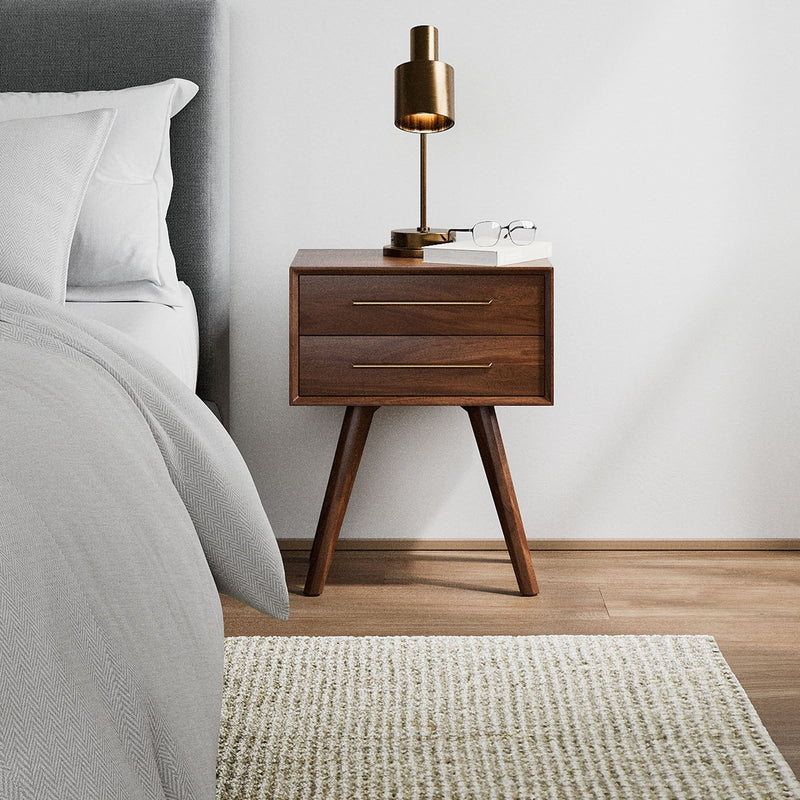 Kenberg Mid-Century Modern Walnut Nightstand with Gold Accents - Wooden Empiro