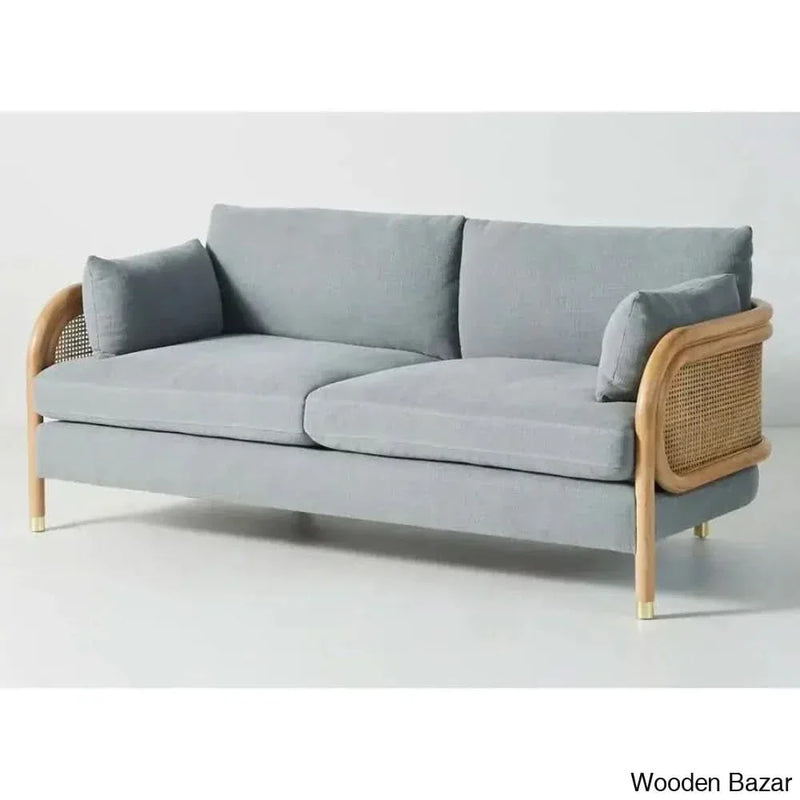 Zoe Solid Wood Sofa with Natural Cane Detailing with a Blend of Modern Elegance and Craftsmanship